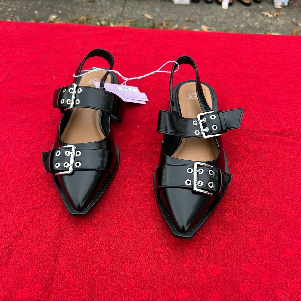 Size 8 Peyton Double Buckle black Slingback Flats wild fable office punk alt - Picture 2 of 7